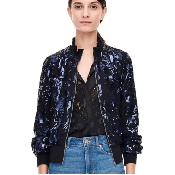 Rebecca Taylor Black Sequin Bomber Jacket - Sparkly Statement Piece ✨💙🖤 - Picture 11 of 11